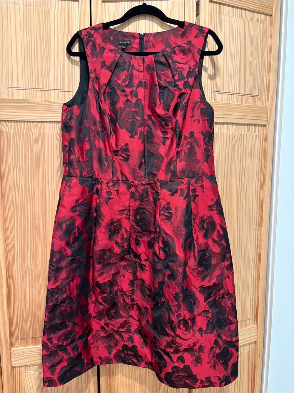 Talbots Red and Black Floral Fit-and-Flare Dress